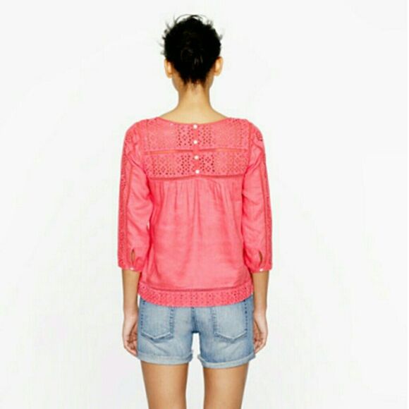 J.Crew Linen Eyelet Peasant Blouse | Coral Orange Boho Top | Women’s Small - Picture 2 of 9